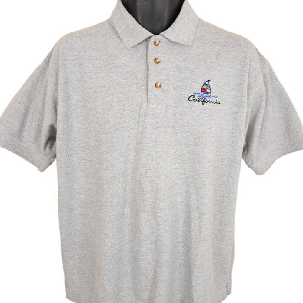 Vintage California Sailing Polo Shirt Mens Size Medium Gray 90s Yachting Boat